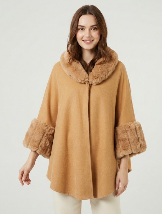 Soft Cape W/ Fur Collar Shawl Soft Cape W/ Fur Collar Shawl